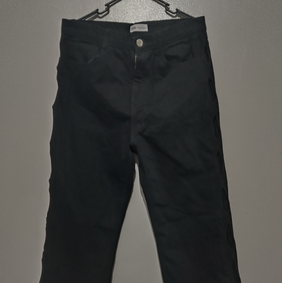 Zara Black Straight Leg Pants with Bold Side Cutouts - Picture 2 of 7